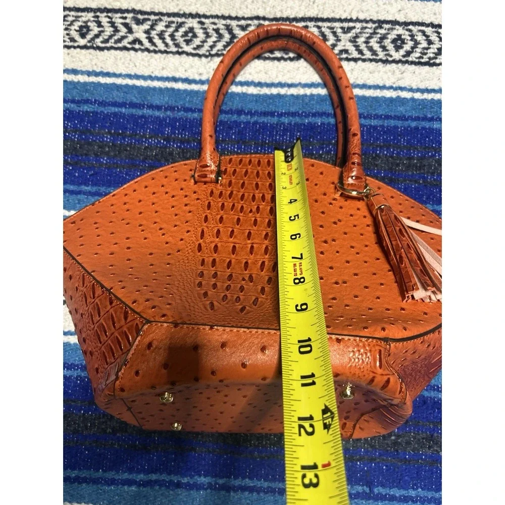 Y2K Cato Orange Ostrich Croc Embossed Satchel Handbag Purse Tassel Structured